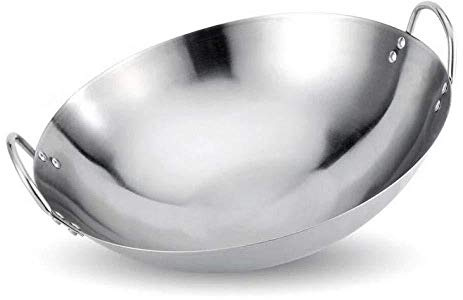 Wok, Padella, padelle antiaderenti, Wok binaurale, fornelli a Gas Spessi, Wok a Fondo Tondo, Wok Manuale, 50 cm