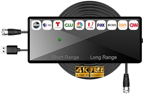 TV Antenna Amplifier Signal Booster, 25dBi High Gain Amplifier for 4K/1080p TVs, Low Noise, Adjustable Gain, USB Powered, Digital TV Signal Amplifier Boosts Weak Signals, Works with Smart TVs