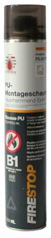 KAMAN PU-Montageschaum FS-20 PRO 750 ml – Brandschutz-Pistolenschaum, Brandschutzschaum 1K-Bauschaum zum Abdichten von Fugen, Kabel- & Rohrdurchführungen