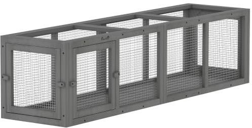 PawHut Outdoor-Katzen-Tunnel, 150 cm Holz-Spielgehege für Katzen, ausziehbarer Auslauf für Haustiere mit 3 Türen, für den Innen- und Außenbereich, für Kätzchen, Welpen, grau