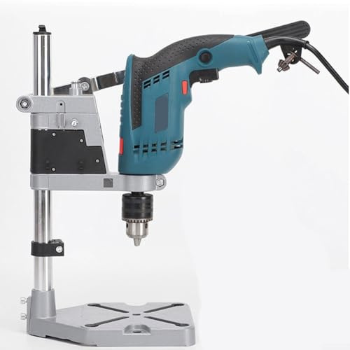 Support réglable en aluminium pour perceuse manuelle, support de perceuse d'établi pour perceuses électriques de 38 à 42 mm, base stable avec fentes d'étau pour bois et métal (trou unique)
