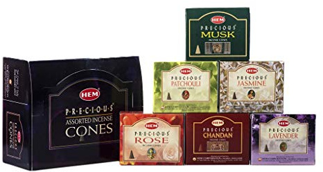 Precious Series Assortment of Six Scents - Total of 12 Boxes, 10 Cones Each - HEM Incense From India