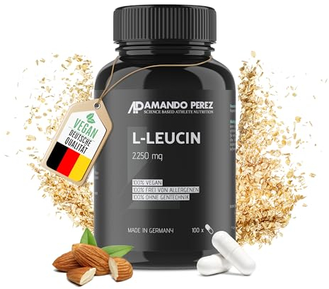 Amando Perez L Leucin Kapseln Hochdosiert 2250 mg pro Dosis - 100 Vegane Leucin Kapseln - Essentielle Schlüssel-Aminosäure - L-Leucin L Leucine Kapseln Hochdosiert - Bioverfügbar & Laborgeprüft