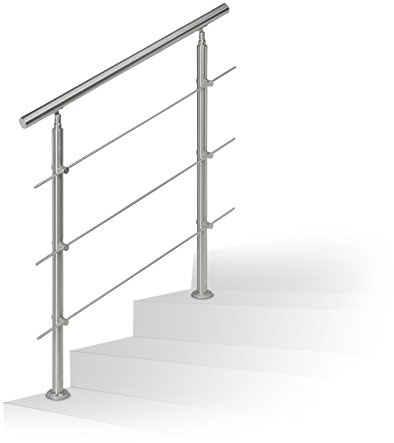 Relaxdays Treppengeländer Edelstahl Set, für Innen und Außen, Handlauf, 1,0 m lang, 2 Pfosten, 3 Querstreben, silber