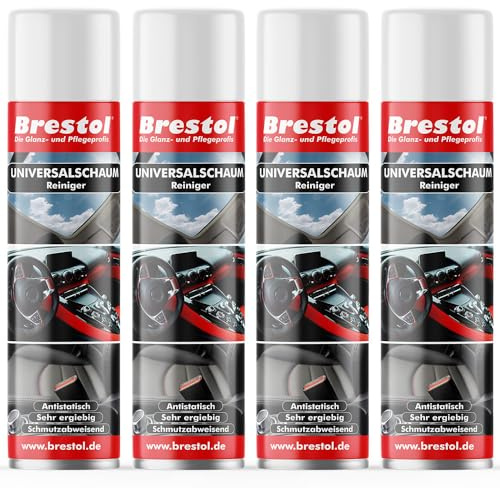 Brestol Autoreiniger 4x 400 ml Sprühdose - Universalreiniger Schaum Glasreiniger Scheibenreiniger Spiegelreiniger Fensterreiniger Reinigerschaum Universalschaum