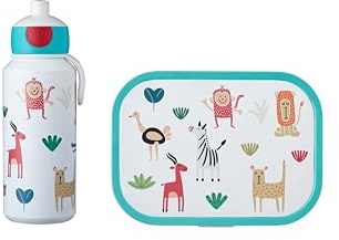 Mepal - Set de Almuerzo Campus - Fiambrera para Niños con Botella Pop-up y Fiambrera - Set de Almuerzo para el Colegio o para Llevar - Sin BPA - 400 ml + 750 ml - Animal Friends