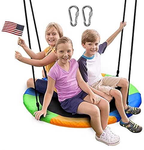 Juegoal 40 Inch Saucer Tree Swing, Large Rope Swing with Children Swing Platform Bonus Carabiner for Hanging Rope Outdoor