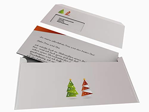 Weihnachtsbriefpapier Set | Weihnachtsorigami ROT | 100 Blatt weihnachtliches Motivpapier A4 | 100 Briefumschläge OHNE FENSTER im DIN LANG-Format