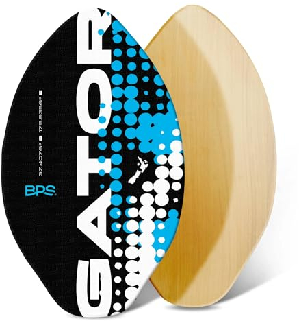 BPS 'Gator' 35 Inch Skim Board - Epoxy Coated Wood Skimboard with EVA Pads - No Wax Needed - Beginner to Advanced Skimboarding - Medium (Black)