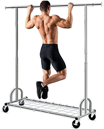 HOKEEPER Kleiderständer mit Einlegeböden, Kapazität 450lbs, Kleiderstange auf Rädern, Tragbarer Garderobenständer zum Aufhängen,Chrome