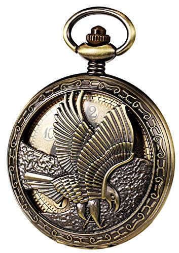 TREEWETO Herren Taschenuhr mit Kette, Retro Adler Analog Steampunk Skelett Uhr, Mechanisch Handaufzug Taschenuhren mit römischen Ziffern für Herren