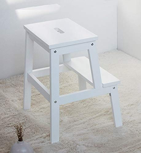 MTYLX Scaletta, Sgabello Pieghevole, Sgabello in Legno Sedie Multifunzionali Scala Semplice a Due Strati, 6 Colori, 2 Dimensioni,Bianca,39,5 × 35 × 35 cm