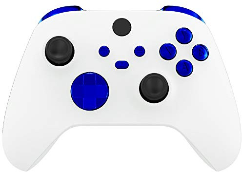eXtremeRate Replacement Buttons for Xbox Core Wireless Controller, Chrome Blue Glossy Custom LB RB LT RT Bumpers Trigers Dpad ABXY Start Back Sync Share Keys Parts for Xbox Series X & S Controller