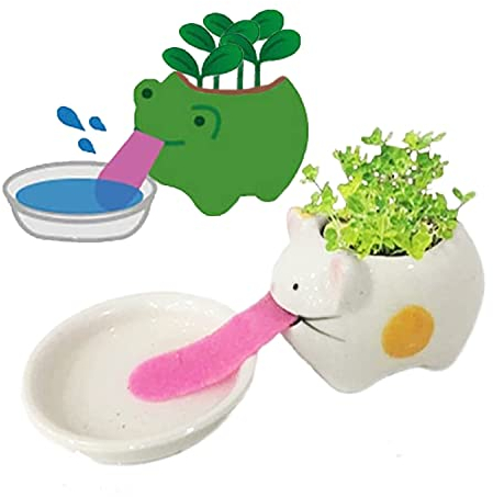 Mini vasi autoirriganti per piante grasse, confezione da 1 vaso in ceramica con lingua e foro di scarico, piccolo vaso creativo per fiori di cactus (gatto)