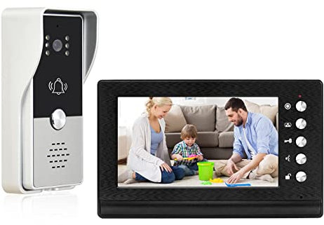 Video Doorbell Intercom System, 7 Monitor Video Door Phone Kits, Wired Video Door Entry System, IR Night Vision Door Camera, Unlock, Dual-Way Intercom Outdoor Indoor for Home Villa (Black)