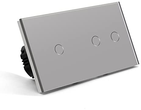 BSEED Interruptor Regulador de Luz, Interruptor Táctil de Pared con Panel de Cristal, 1 Gang 1 Vía + 2 Gang 1 Vía Gris 157mm
