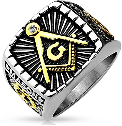 Paula & Fritz® Ring Herren Freimaurer-Gussring 316L Chirurgenstahl Größe 59 (18,8) - 72 (22,9) Silber Gold Damenring Partnerring Ehering Bandring