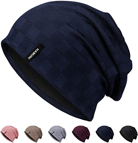 HAMUNI Slouch Beanie Mütze für Herren Damen, Dünne und Leichte Jacquard Jersey Beanies Chemo Kopfbedeckung Mützen Laufmütze Mütze Slouchy Baggy Beanie Unisex Flexible Klassische Winter Sommer Hüte