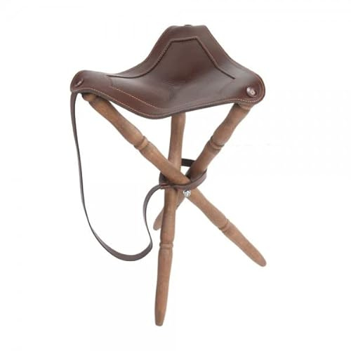 Silla de Caza trípode con Asiento en Piel de bovino y Patas torneadas en Madera de Haya Altura 65cm