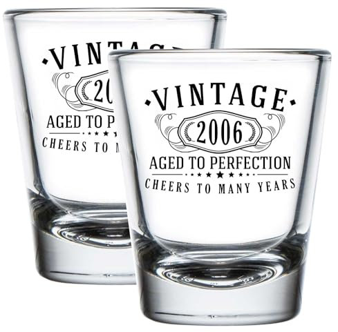 Vintage 2006 Printed 2pk 1.75oz Shot Glasses - 19th Birthday Gifts for Women Men - Cheers to 19 Years Old - 19th Decorations for her him - Best Engraved Whiskey Bourbon Gift Ideas - Mom Dad 2.0