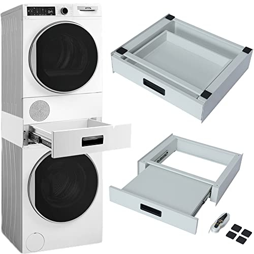 Kit de conjonction pour machine à laver et sécheuse, support universel de superposition, gain de place, avec tiroir amovible, sangle de sécurité et autocollants antidérapants, cadre pour empilage