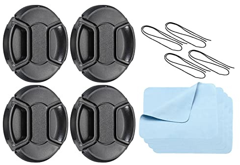 PATIKIL Camera Lens Cap, 4 Pack Center Pinch Front Lens Cover with Cap String/Microfiber Cleaning Cloth for 67mm Thread Universal DSLR Lenses for Nikon, for Fujifilm, for Pentax, for Leica