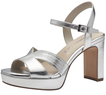 Tamaris Damen Sandalen mit Absatz Vegan Blockabsatz; SILVER/metallic; 38