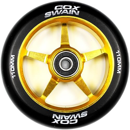 Cox Swain 2 STK. High End Stunt Scooter Rollen Komplett Set mit ABEC 11 Kugellagern und Alu Spacern: Black/Gold Hollowcore 120mm