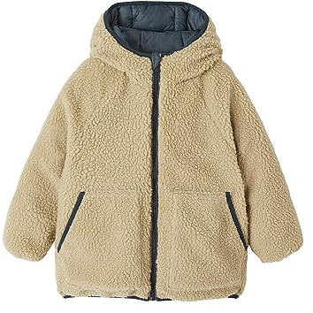 Vertbaudet Jungen Wende-Steppjacke mit Teddyfleece, Recycling-Polyester-Wattierung tannengrün 140