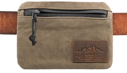 diodrio Belt Zipper Pouches for Men Women Compact EDC Pouch, YKK Zipper, Anti-theft Pickpocket Proof Safety Wallets, Waist Pack for Traveling Hiking, Water Resistant, Tough Waxed Canvas, Olive