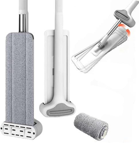Squeeze Mop Magic Flat Manos Libres Lavado Lazy Mop, Trapeador Plano para Pisos de Madera, Suministros de Limpieza para el Hogar con Mango Extensible, 4 Almohadillas Reutilizables para Trapeador ( Siz