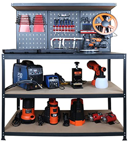 Prostormer 47.25 inch Workbench, Heavy-Duty Multipurpose Garage Worktable with Pegboard Shelves and Peg Board Hook Kit for Garage, Home, Workshop Storage, DIY Projects