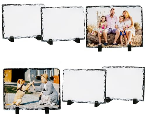 Sunnyglade 6 Pack Sublimation Slate Blanks, Stone Slate Heat Thermal Transfer Picture Frame, 5.9x7.9 Inch Rock Sheet Photo Frame with Display Holder, Decor DIY for Desktop Souvenir Custom Design (6)