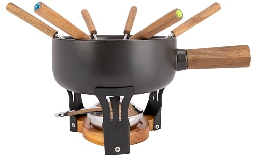 Cosy & Trendy Service à Fondue en Grès + 6 Fourchettes, noir, D20,5 cm