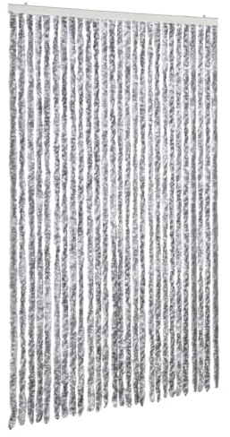 vidaXL Cortina Mosquitera, Pantalla de Insectos Moscas Mosquitos, Persiana Antimoscas Extraíble, Cortina de Puerta, Chenilla Blanco y Gris