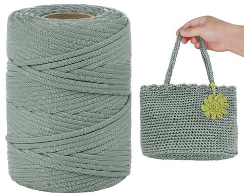 LEREATI Fettuccia per Borse a Uncinetto, Filo Macrame 3mm x 90m Filato Piatto in Polipropilene, Cordino per Borse Uncinetto, Cappello, Fai da Te, Decorazioni (Blu Polvere)