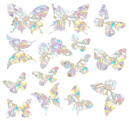 HUTRADE Prism fönsterklistermärken, fågelskydd, 28-pack, fönsterbilder mot fågelslag, fjäril suncatcher klistermärke, regnbåge fönsterfilm