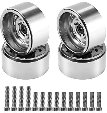 Griwiuiowe Beadlock Lot de 4 jantes de moyeu en métal 1,9 mm pour voiture à RC 1/10 Argenté