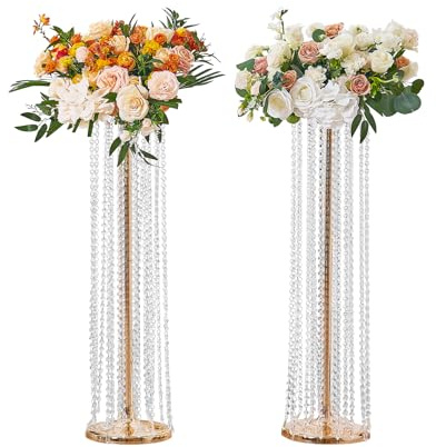 VEVOR Wedding Flowers Stand 2PCS 35.43inch Tall Crystal Wedding Flower Rack, Gold Wedding Centerpiece Stands, Perfect for T-stage Wedding Party Ceremony Dinner Event Hotel Home Party Decoration