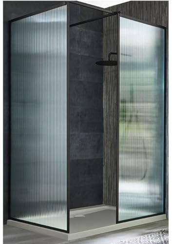 Milano Florence Black Corner Fluted Glass Framed Shower Enclosure White Tray - 1200 x 800mm