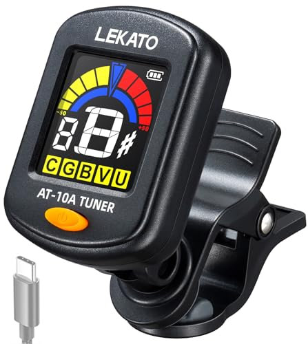 LEKATO Gitarren-Stimmgerät Wiederaufladbares chromatisches Clip-on-Stimmgerät mit großem Farbdisplay für Gitarre, Bass, Ukulele, Violine