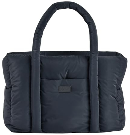 BÉABA, Sac A Langer Bebe, Ultra pratique, 10 Poches intérieures et extérieures, Attache Poussette intégré, Tapis à Langer amovible, Pochette Isotherme, Sac Paris Puffy, Gris Chiné Foncé