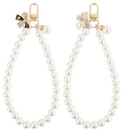 AULEEP 2 Pcs Universal Handykette Kurz, Klassiker Perlen Handyanhänger, Handy Lanyard, Handschlaufe, Handygurt, Schlüsselanhänger, für alle Handymodelle, Kameras