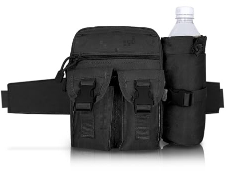 FuninCrea Bauchtasche Taktisch Gürteltasche mit Abnehmbarem Wasserflaschenbeutel, Wasserdicht Hüfttasche mit Mehreren Taschen und Verstellbarem Hüftgurt zum Wandern Radfahren Laufen (Schwarz)