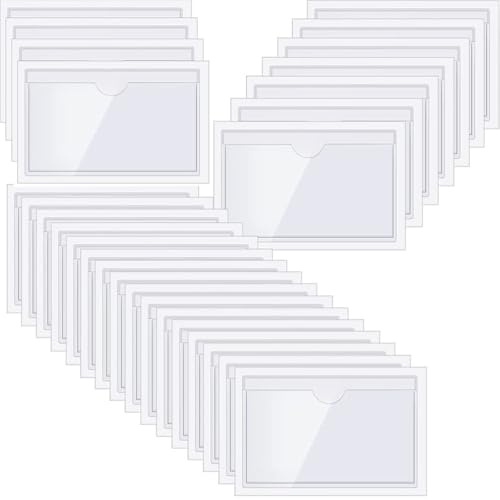 36 selbstklebende Etikettenhalter pro Packung,6 x 10 cm, Beschriftungsfenster, selbstklebende Visitenkartenhalter, selbstklebend, transparent, wasserfest Geeignet für Haushalt, Büro und Schule