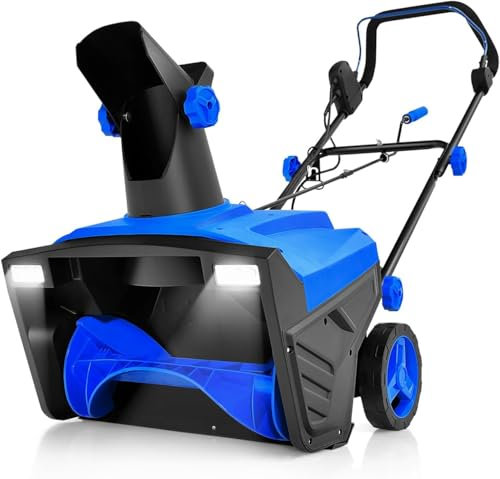 GYMAX Spazzaneve Elettrico con Fari a LED, Soffiatore di Neve Elettrico da 15 Ampere con Bocchetta Girevole a 180°, Percorso di Sgombero di 500 x 250 mm, Spazzaneve(Blu)