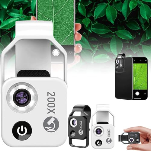 Nanozoom 200x Magnification,Nano Zoom CPL Lens,Portable 200x Mobile Phone Microscope Phone Magnifier,HD High-tech Clip-on Lens with Polarizer,Phone Microscope,Built-in Light,Microscope Lens Adapter