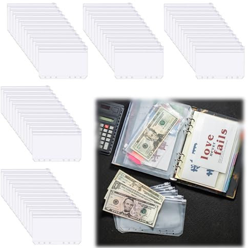 Lsydgn 100 Stück A6 Binder Taschen, Pvc 6-Loch Reißverschluss Ordner, Wasserdicht Ringbuch a6, Budget Planner Zubehör Transparent Losseblatt Taschen Für Dateien Dokumente Notizbücher Karten