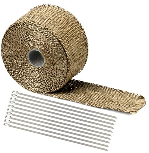 Bande de protection thermique pour pot d'échappement - 10 m x 5 cm - Jaune - Avec 10 serre-câbles en acier inoxydable - Basalte - Pour collecteur de moto