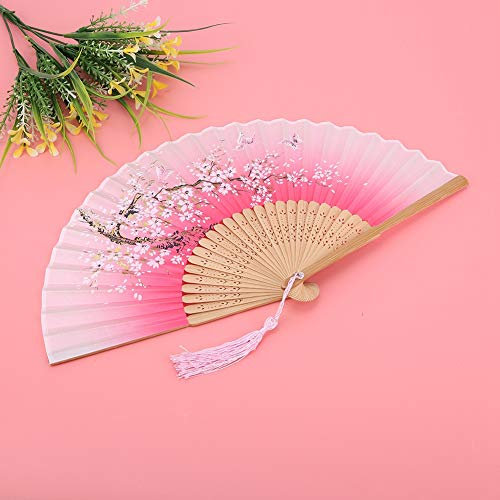 Handfächer, Faltbarer Handfächer, Tanz-Faltfächer, Requisite, Handfächer für Frauen, Faltbarer Faltfächer für Tanzen, Cosplay, Hochzeit, Party, Requisiten, Dekoration (Rosa)